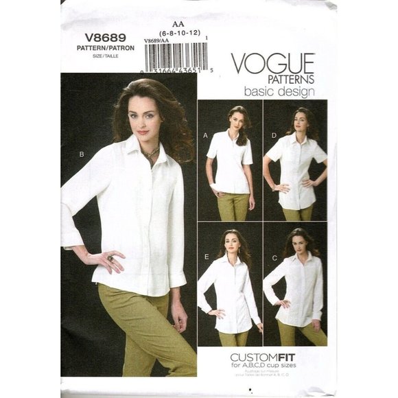 Vogue V8689 Misses 6 to 12 Button Front Shirt Uncut Sewing Pattern - Picture 1 of 2
